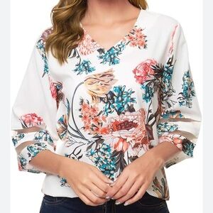 Luvamia Women’s Loose Bell Sleeves Floral V-Neck Blouse
